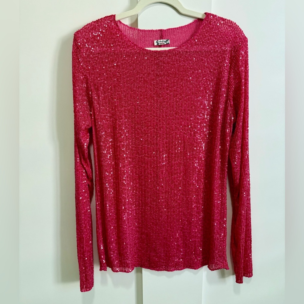 FREE PEOPLE Gold Rush Long Sleeve / Hot Pink Combo Party Club Cocktail Blacktie - Picture 5 of 13